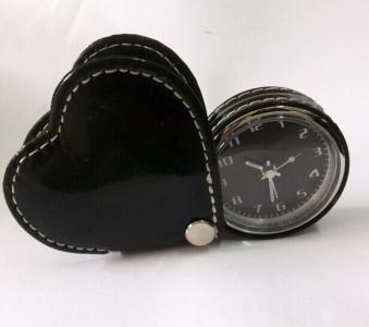 heart shape leather travel clock pocket clock